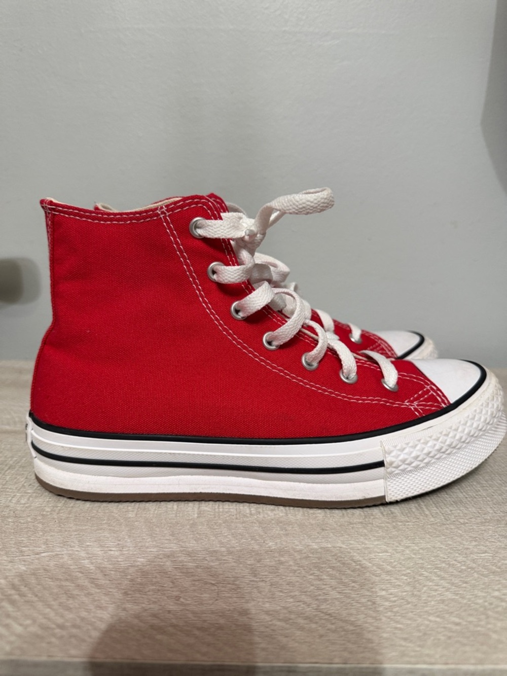 Converse Kids Red and White High-Top Canvas Sneakers